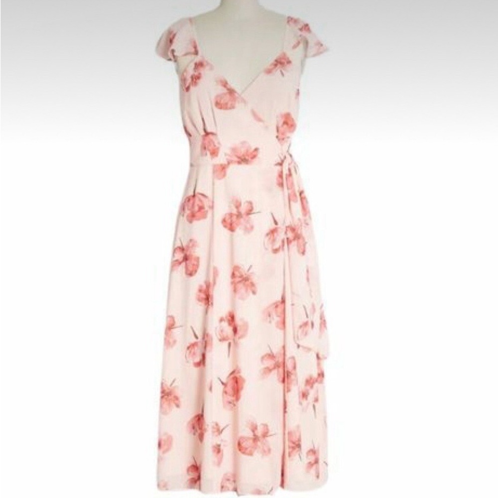 HUTCH sweet hints and soft whispers Floral Wrap Dress in Pink sz. M